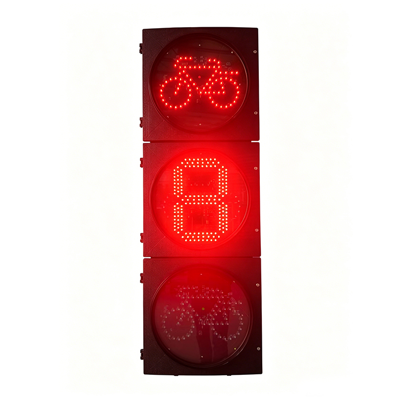 CJ-403ZXCD-SGC 400mm LED Bicycle Traffic Signal Light with Yellow Single-Digit Countdown (Aluminum Housing, Glass Lens, IP53)